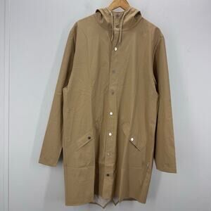 NWT Rains Long Jacket Hooded Waterproof size L Sand Contemporary Neutral Capsule